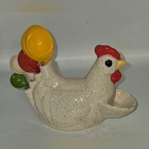 Vintage Ceramic Chicken Measuring Spoon Holder W/Original 4 Spoons Japan 1950's
